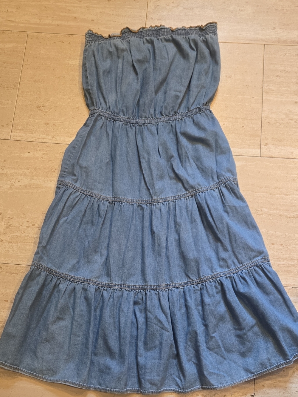 Tommy Hilfiger Strapless Denim Tiered Midi Dress
